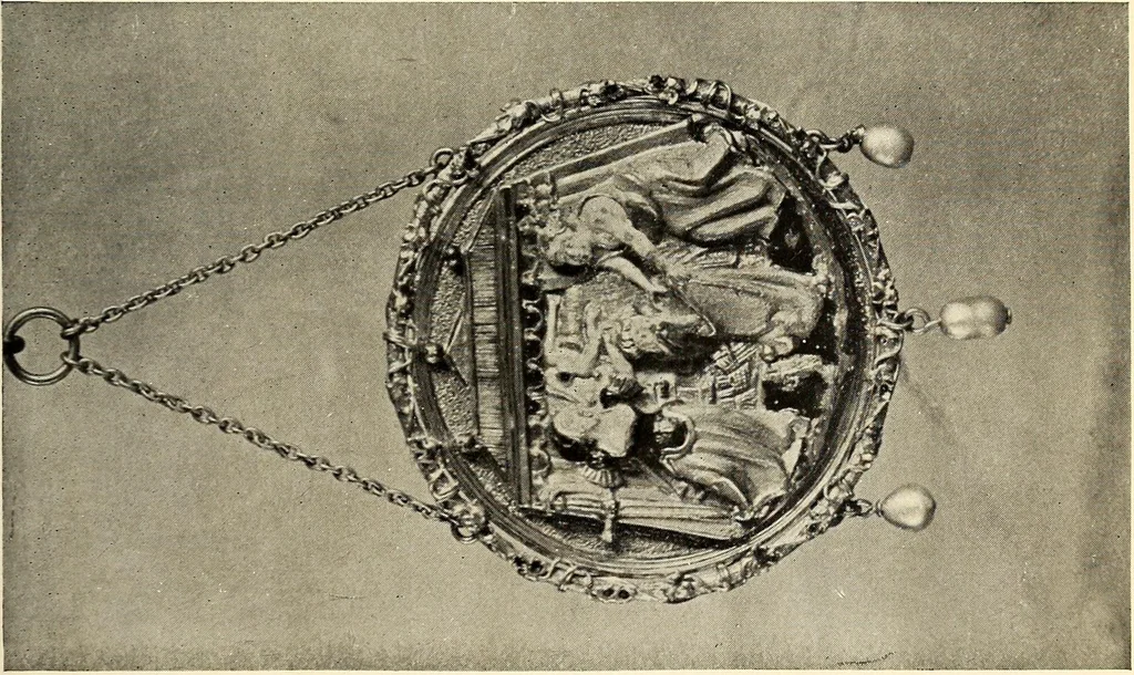 An illustration from Catalogue of the furniture, marbles, bronzes, clocks, candelabra, majolica, porcelain, glass, jewelery, goldsmith's and silversmith's work, ivories, medals, illuminations, miniatures, and objects of art generally, in the Wallace collection, 1910, leaf 254