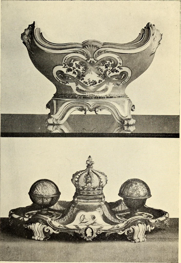 An illustration from Catalogue of the furniture, marbles, bronzes, clocks, candelabra, majolica, porcelain, glass, jewelery, goldsmith's and silversmith's work, ivories, medals, illuminations, miniatures, and objects of art generally, in the Wallace collection, 1910, leaf 274