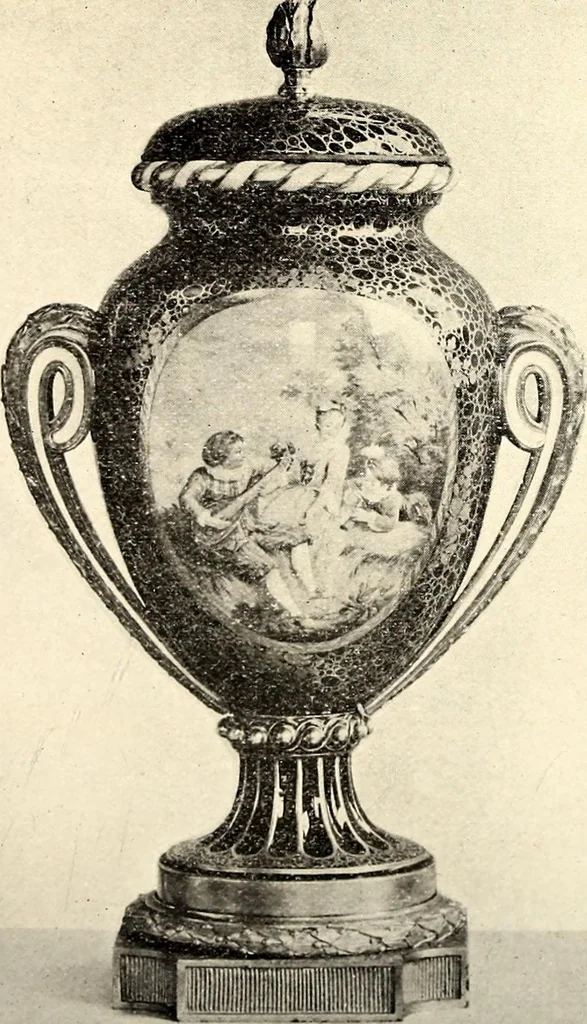 An illustration from Catalogue of the furniture, marbles, bronzes, clocks, candelabra, majolica, porcelain, glass, jewelery, goldsmith's and silversmith's work, ivories, medals, illuminations, miniatures, and objects of art generally, in the Wallace collection, 1910, leaf 299