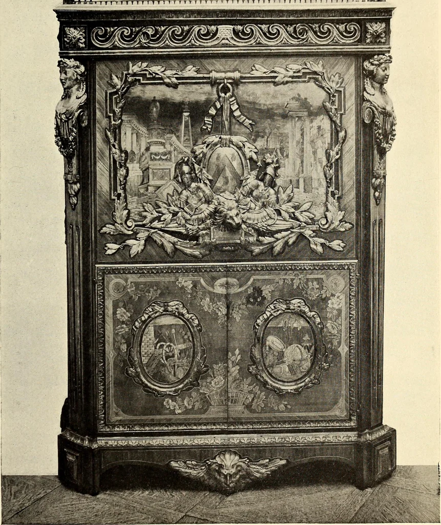 An illustration from Catalogue of the furniture, marbles, bronzes, clocks, candelabra, majolica, porcelain, glass, jewelery, goldsmith's and silversmith's work, ivories, medals, illuminations, miniatures, and objects of art generally, in the Wallace collection, 1910, leaf 340
