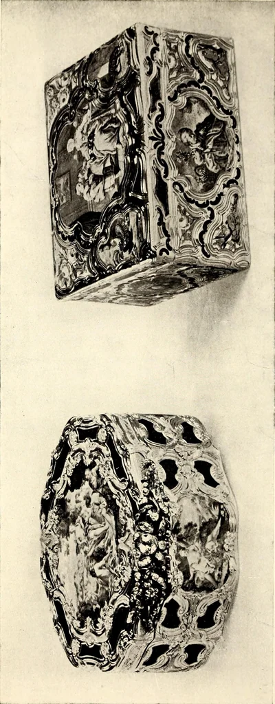 An illustration from Catalogue of the furniture, marbles, bronzes, clocks, candelabra, majolica, porcelain, glass, jewelery, goldsmith's and silversmith's work, ivories, medals, illuminations, miniatures, and objects of art generally, in the Wallace collection, 1910, leaf 347