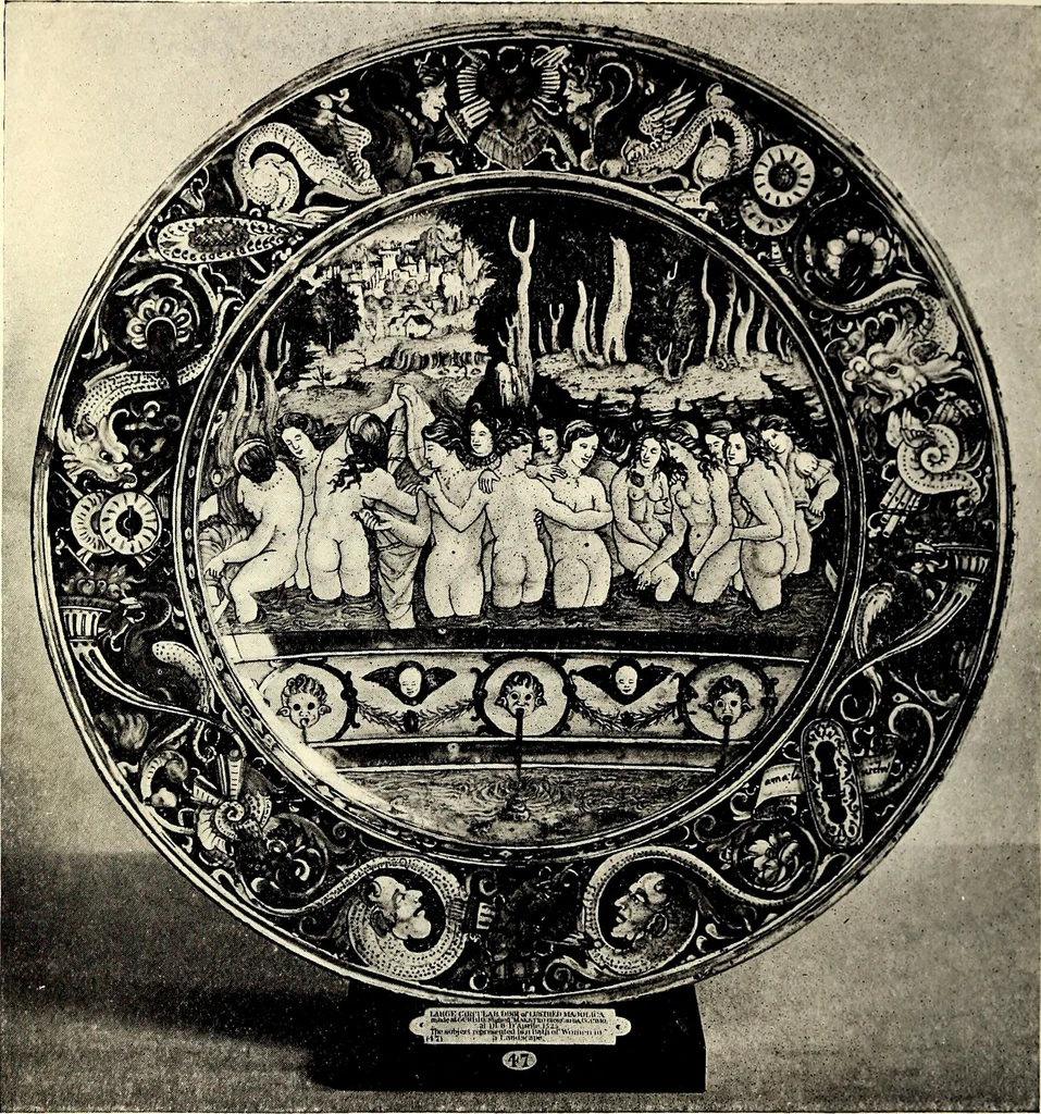 An illustration from Catalogue of the furniture, marbles, bronzes, clocks, candelabra, majolica, porcelain, glass, jewelery, goldsmith's and silversmith's work, ivories, medals, illuminations, miniatures, and objects of art generally, in the Wallace collection, 1910, leaf 67