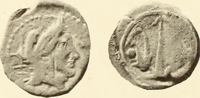 An illustration from Catalogue of Greek coins in the Hunterian collection, University of Glasgow, 1899, leaf 574