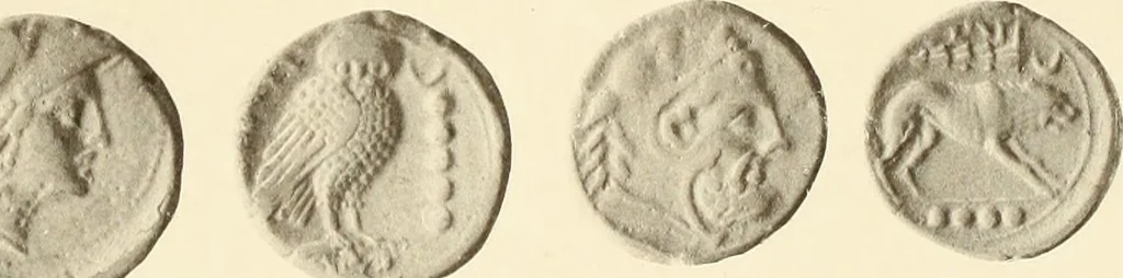 An illustration from Catalogue of Greek coins in the Hunterian collection, University of Glasgow, 1899, leaf 580