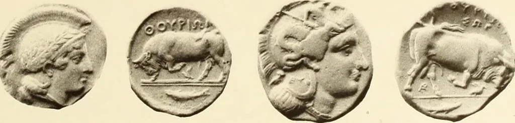An illustration from Catalogue of Greek coins in the Hunterian collection, University of Glasgow, 1899, leaf 586