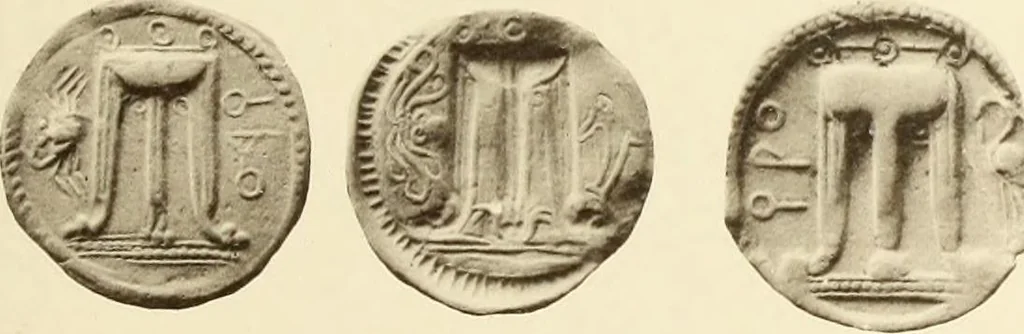 An illustration from Catalogue of Greek coins in the Hunterian collection, University of Glasgow, 1899, leaf 590