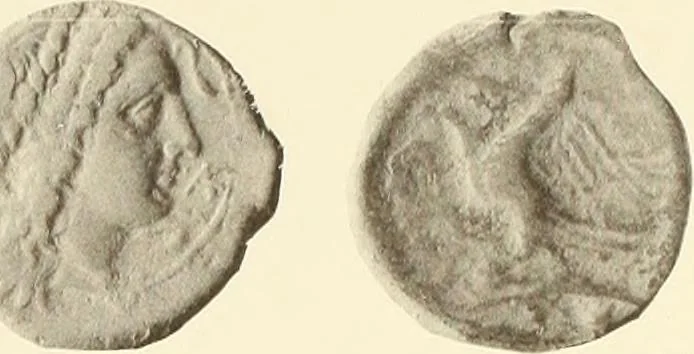 An illustration from Catalogue of Greek coins in the Hunterian collection, University of Glasgow, 1899, leaf 596
