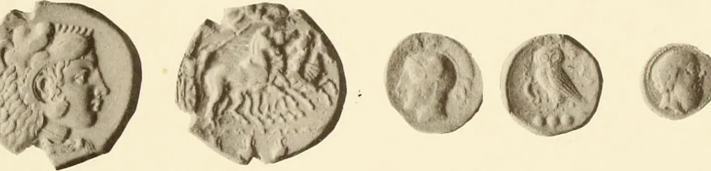 An illustration from Catalogue of Greek coins in the Hunterian collection, University of Glasgow, 1899, leaf 596