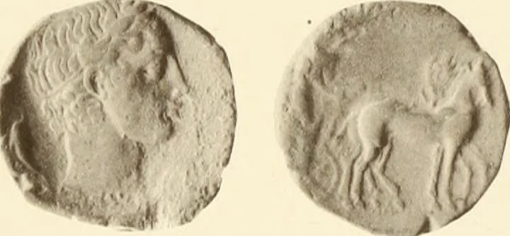 An illustration from Catalogue of Greek coins in the Hunterian collection, University of Glasgow, 1899, leaf 596