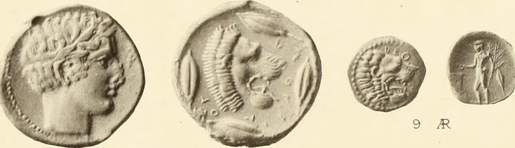 An illustration from Catalogue of Greek coins in the Hunterian collection, University of Glasgow, 1899, leaf 600