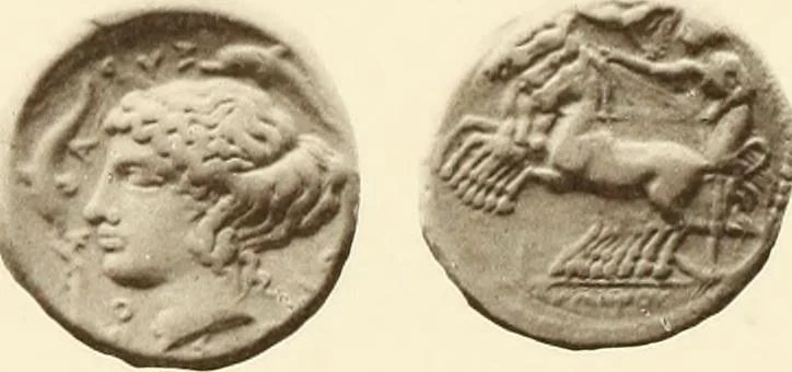 An illustration from Catalogue of Greek coins in the Hunterian collection, University of Glasgow, 1899, leaf 604