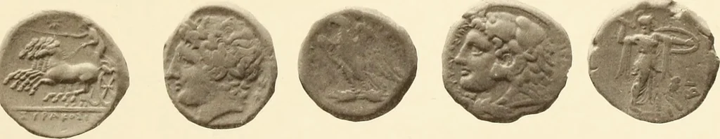 An illustration from Catalogue of Greek coins in the Hunterian collection, University of Glasgow, 1899, leaf 606