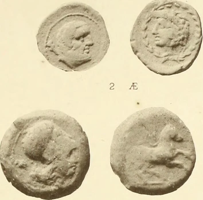 An illustration from Catalogue of Greek coins in the Hunterian collection, University of Glasgow, 1899, leaf 610