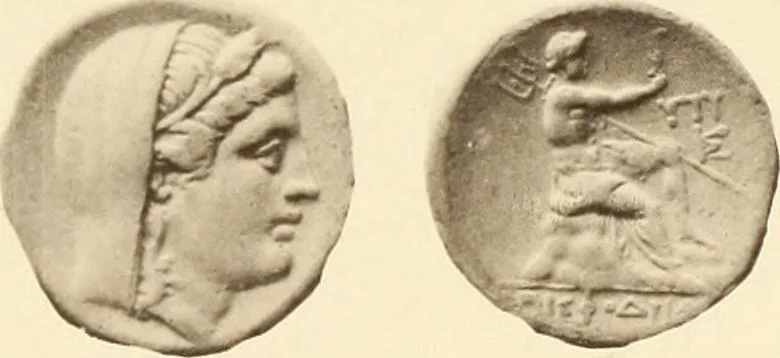 An illustration from Catalogue of Greek coins in the Hunterian collection, University of Glasgow, 1899, leaf 624