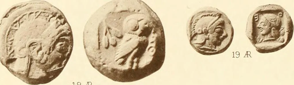 An illustration from Catalogue of Greek coins in the Hunterian collection, University of Glasgow, 1899, leaf 670