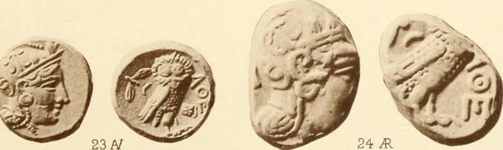 An illustration from Catalogue of Greek coins in the Hunterian collection, University of Glasgow, 1899, leaf 670