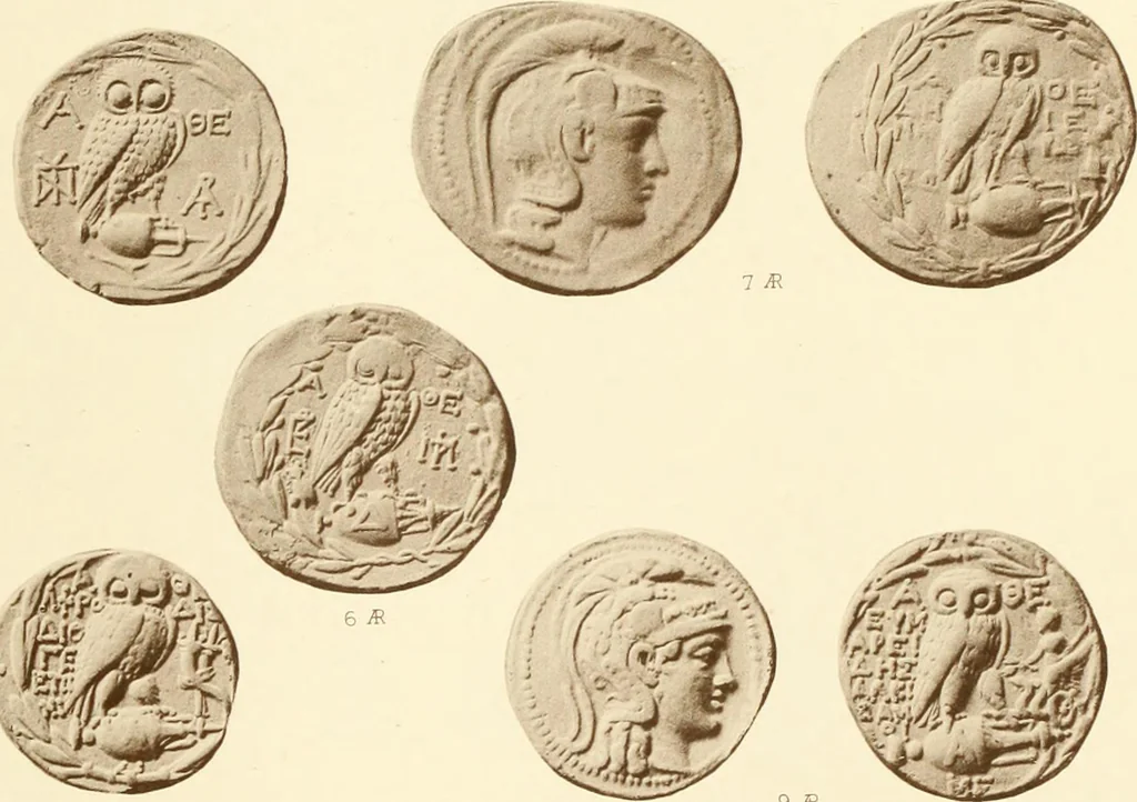 An illustration from Catalogue of Greek coins in the Hunterian collection, University of Glasgow, 1899, leaf 672