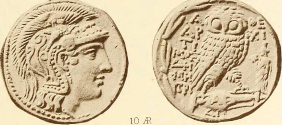 An illustration from Catalogue of Greek coins in the Hunterian collection, University of Glasgow, 1899, leaf 672
