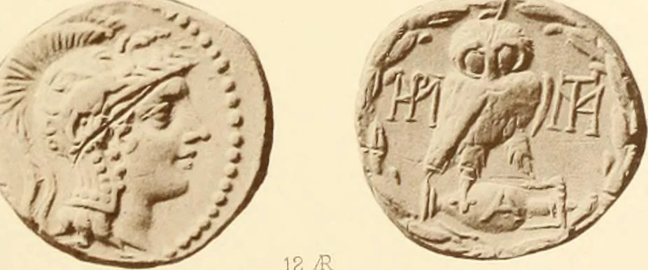 An illustration from Catalogue of Greek coins in the Hunterian collection, University of Glasgow, 1899, leaf 672