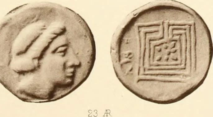 An illustration from Catalogue of Greek coins in the Hunterian collection, University of Glasgow, 1899, leaf 684