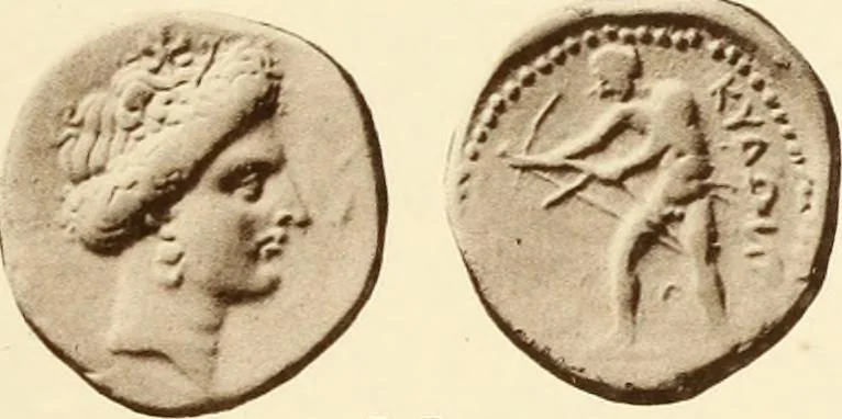 An illustration from Catalogue of Greek coins in the Hunterian collection, University of Glasgow, 1899, leaf 686