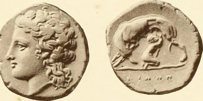 An illustration from Catalogue of Greek coins in the Hunterian collection, University of Glasgow, 1899, leaf 686