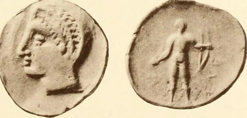 An illustration from Catalogue of Greek coins in the Hunterian collection, University of Glasgow, 1899, leaf 686