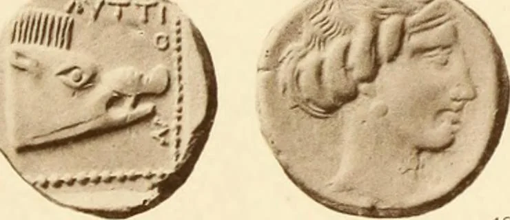 An illustration from Catalogue of Greek coins in the Hunterian collection, University of Glasgow, 1899, leaf 688