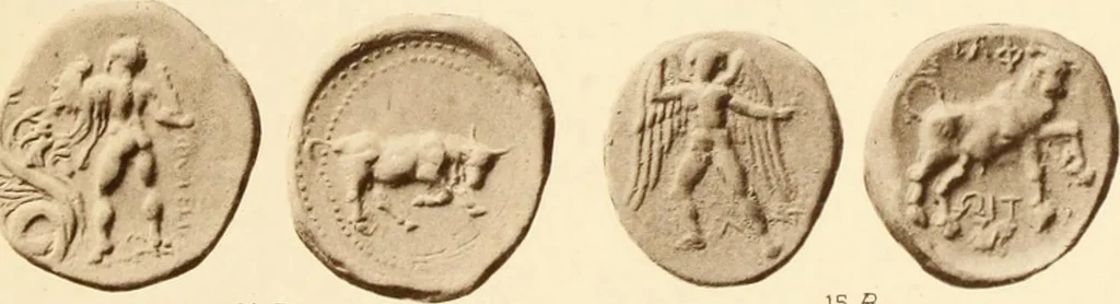 An illustration from Catalogue of Greek coins in the Hunterian collection, University of Glasgow, 1899, leaf 688