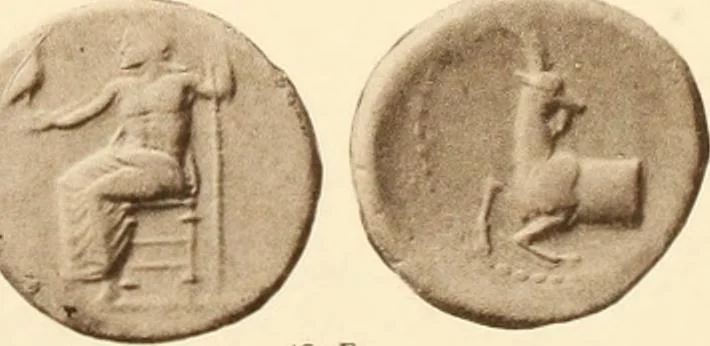 An illustration from Catalogue of Greek coins in the Hunterian collection, University of Glasgow, 1899, leaf 688