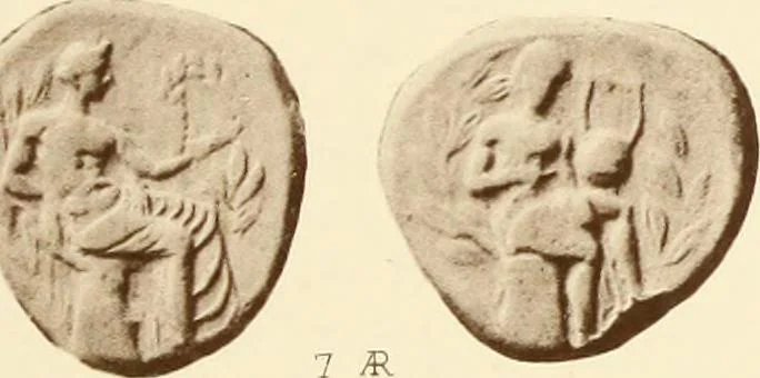 An illustration from Catalogue of Greek coins in the Hunterian collection, University of Glasgow, 1899, leaf 690