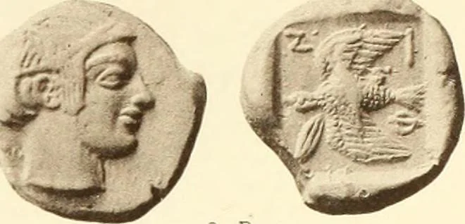 An illustration from Catalogue of Greek coins in the Hunterian collection, University of Glasgow, 1899, leaf 692