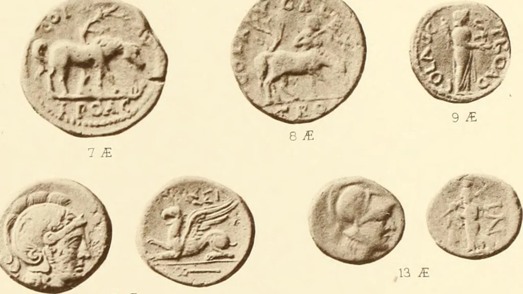 An illustration from Catalogue of Greek coins in the Hunterian collection, University of Glasgow, 1899, leaf 702