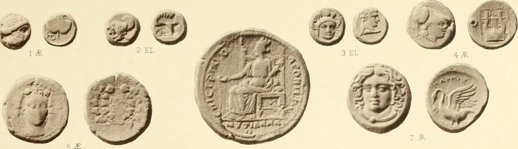 An illustration from Catalogue of Greek coins in the Hunterian collection, University of Glasgow, 1899, leaf 704