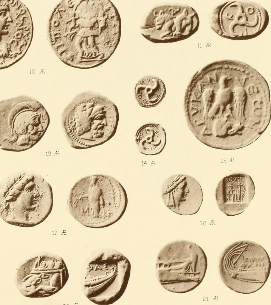 An illustration from Catalogue of Greek coins in the Hunterian collection, University of Glasgow, 1899, leaf 718
