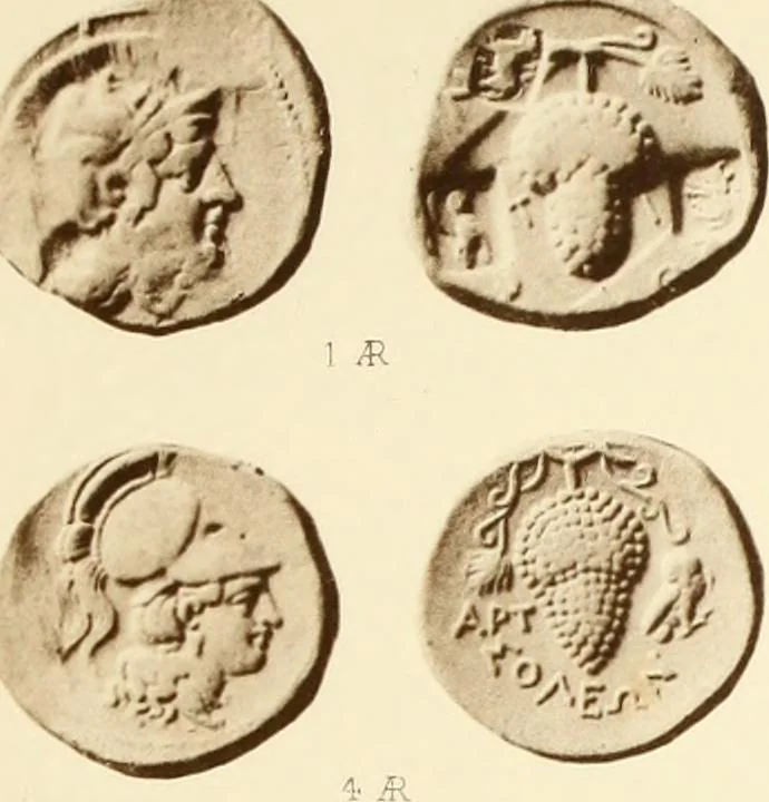 An illustration from Catalogue of Greek coins in the Hunterian collection, University of Glasgow, 1899, leaf 724