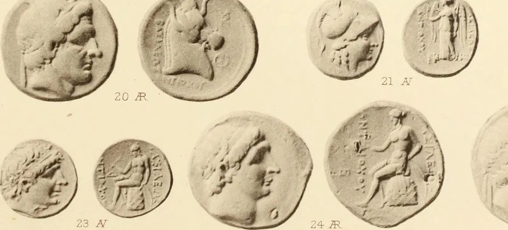 An illustration from Catalogue of Greek coins in the Hunterian collection, University of Glasgow, 1899, leaf 816