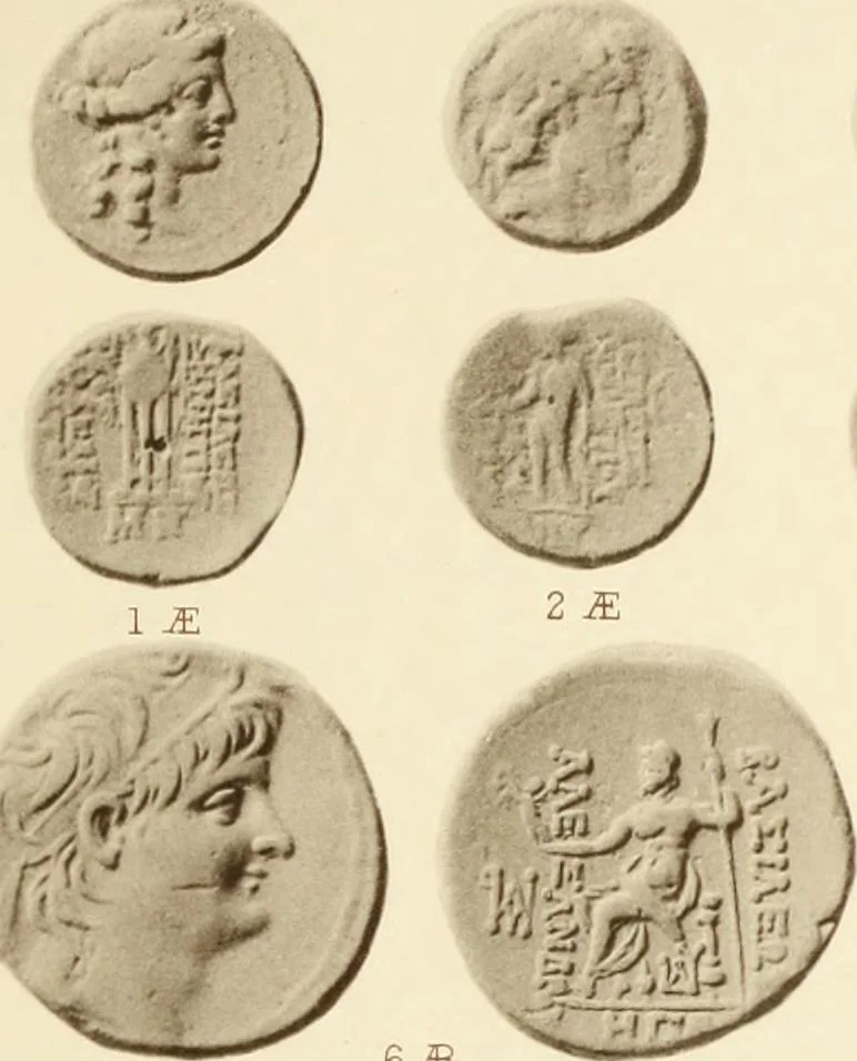 An illustration from Catalogue of Greek coins in the Hunterian collection, University of Glasgow, 1899, leaf 828