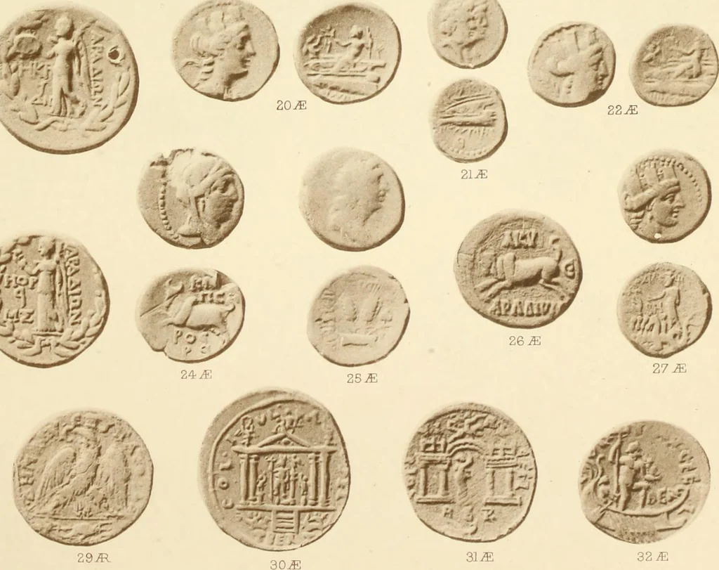 An illustration from Catalogue of Greek coins in the Hunterian collection, University of Glasgow, 1899, leaf 840