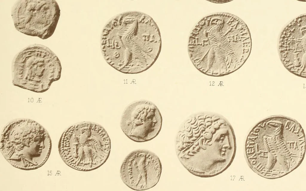 An illustration from Catalogue of Greek coins in the Hunterian collection, University of Glasgow, 1899, leaf 858