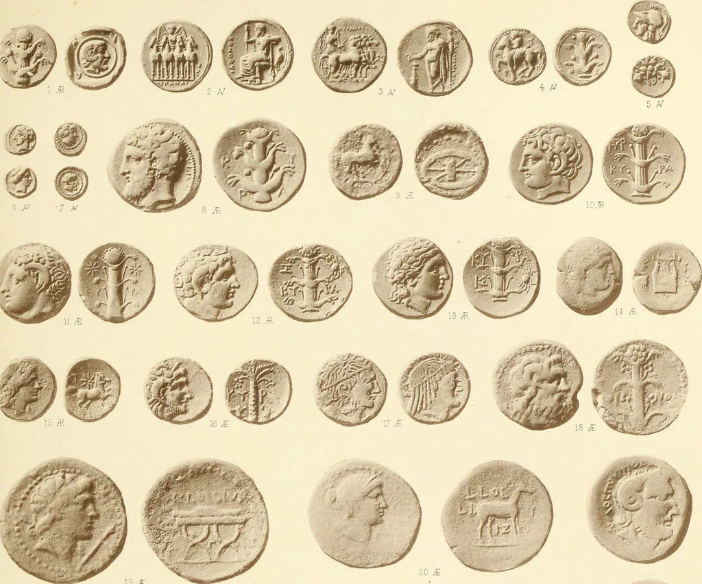 An illustration from Catalogue of Greek coins in the Hunterian collection, University of Glasgow, 1899, leaf 874