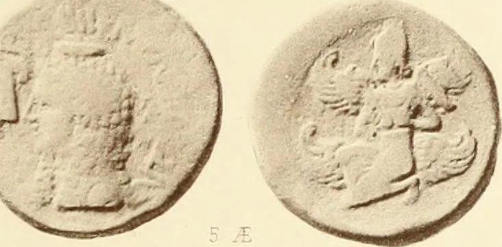 An illustration from Catalogue of Greek coins in the Hunterian collection, University of Glasgow, 1899, leaf 880