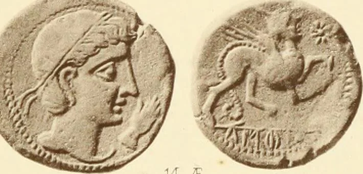 An illustration from Catalogue of Greek coins in the Hunterian collection, University of Glasgow, 1899, leaf 884