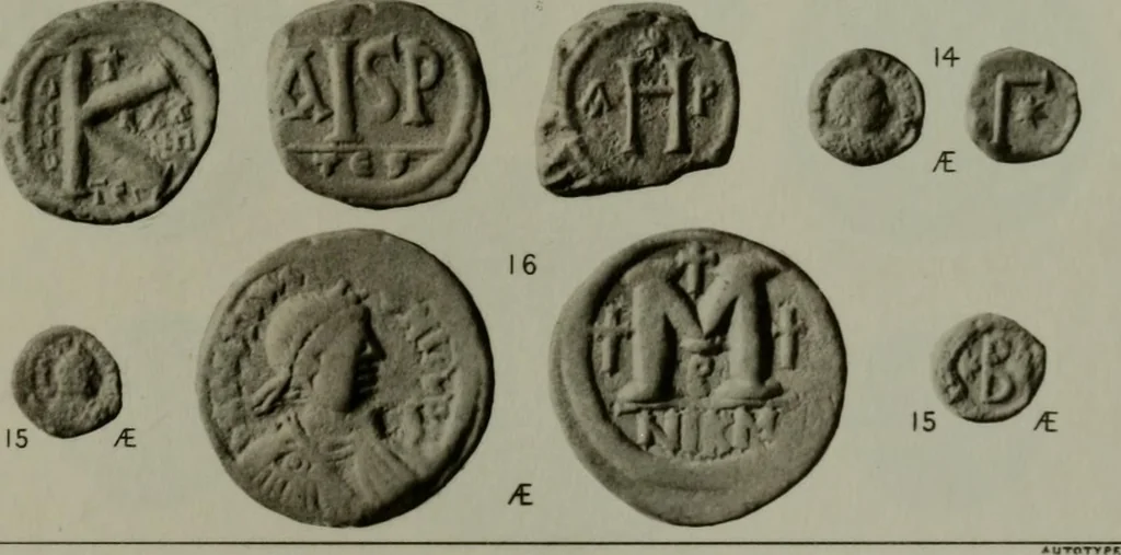 An illustration from Catalogue of the imperial Byzantine coins in the British Museum, 1908, leaf 440