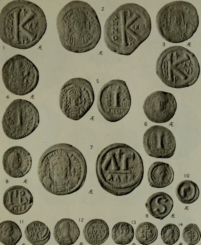 An illustration from Catalogue of the imperial Byzantine coins in the British Museum, 1908, leaf 446