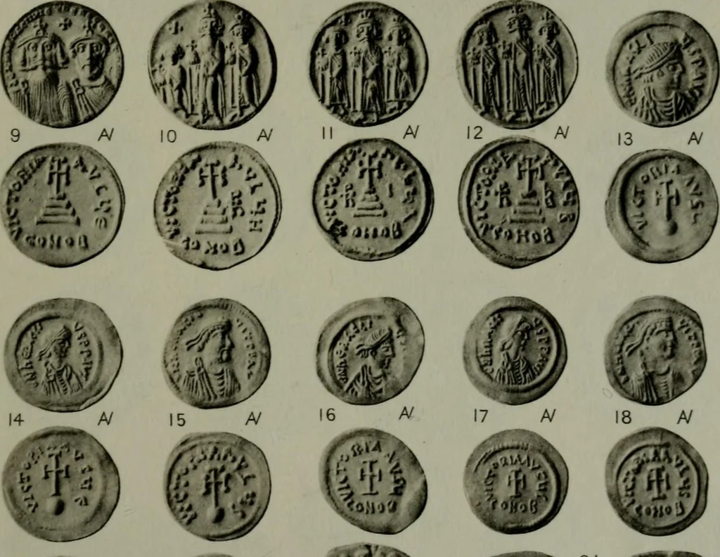 An illustration from Catalogue of the imperial Byzantine coins in the British Museum, 1908, leaf 474