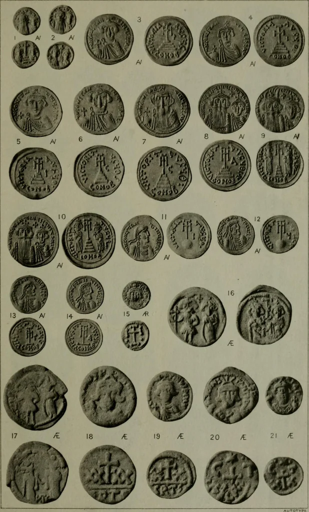 An illustration from Catalogue of the imperial Byzantine coins in the British Museum, 1908, leaf 494