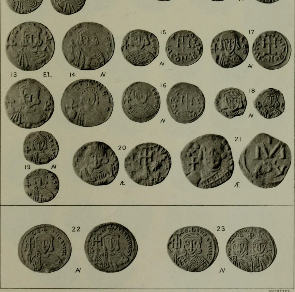 An illustration from Catalogue of the imperial Byzantine coins in the British Museum, 1908, leaf 398