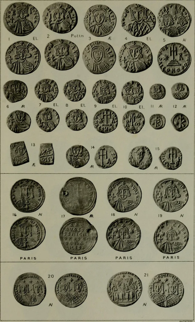 An illustration from Catalogue of the imperial Byzantine coins in the British Museum, 1908, leaf 402
