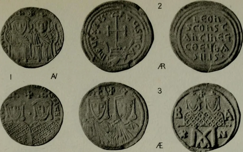 An illustration from Catalogue of the imperial Byzantine coins in the British Museum, 1908, leaf 404
